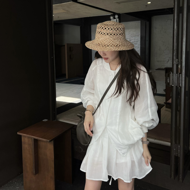 【Dingdang Onejun】Korean-Style High-End Minimalist 100% Linen Lightweight Sun-Protective Baseball Jacket for Women 【Dingdang Onejun】Korean-Style High-End Minimalist 100% Linen Lightweight Sun-Protective Baseball Jacket for Women