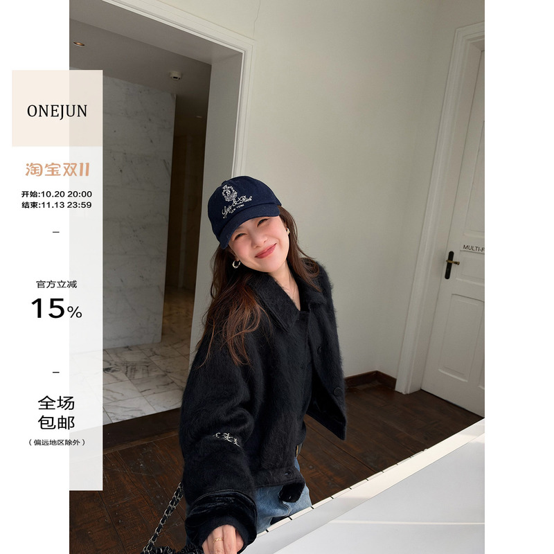 【Dingdang Onejun】Korean-Style Wool Brushed Lapel Jacket for Women, Autumn and Winter, Stylish and Versatile Short Top