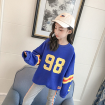 Girl plus velvet sweater 2019 autumn and winter new middle and big children Korean version of foreign style loose childrens clothing children thick coat tide