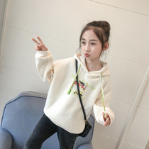 Girls clothes plus velvet thickened autumn and winter 2019 new Chinese children Korean version of foreign style hooded children loose coat tide