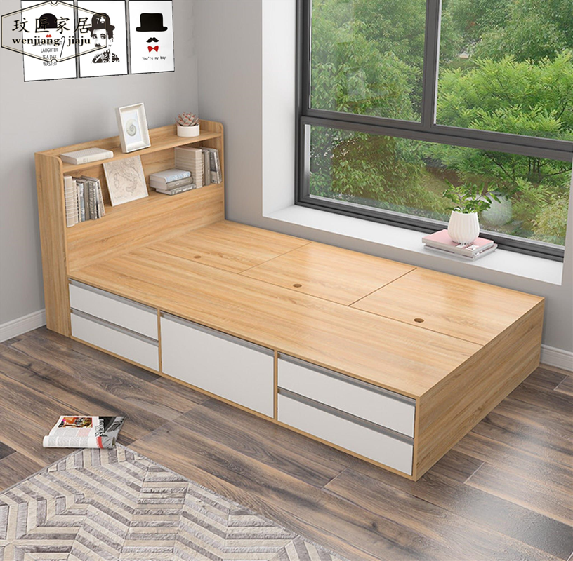 Modern minimalist tatami drawer bed 1 2 single bed high box storage small apartment multifunctional storage double bed