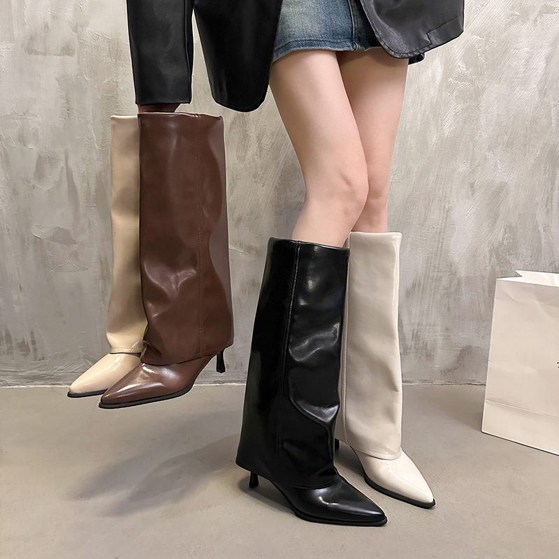 New Autumn and Winter Long Boots, No More Than Knee-High, Pointed Toe, Stiletto Heel, High-Heeled, High-Tube Trouser Boots, Western Cowboy Fashion Riding Boots New Autumn and Winter Long Boots, No More Than Knee-High, Pointed Toe, Stiletto Heel, High-Heeled, High-Tube Trouser Boots, Western Cowboy Fashion Riding Boots