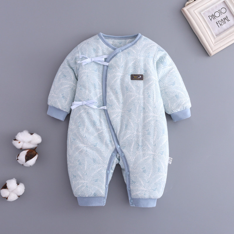 Newborn baby monk clothes thickened jumpsuit 0-3 months pure cotton quilt thick warm autumn and winter newborn baby ha