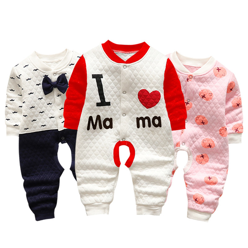 Autumn and winter baby warm jumpsuit baby quilted clothes baby three-layer warm romper baby autumn and winter clothes