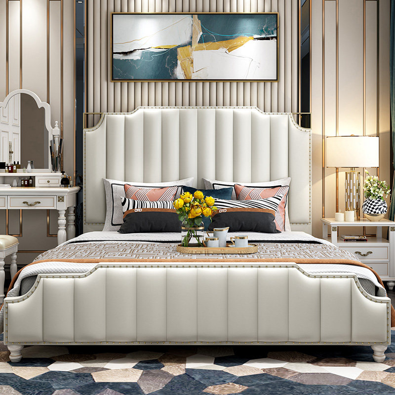 Port Style Light Lavish Double Bed Master Bedroom Nordic Solid Wood Princess Bed 1 8 m Modern Minimalist Leather Art American Bed Wedding Bed