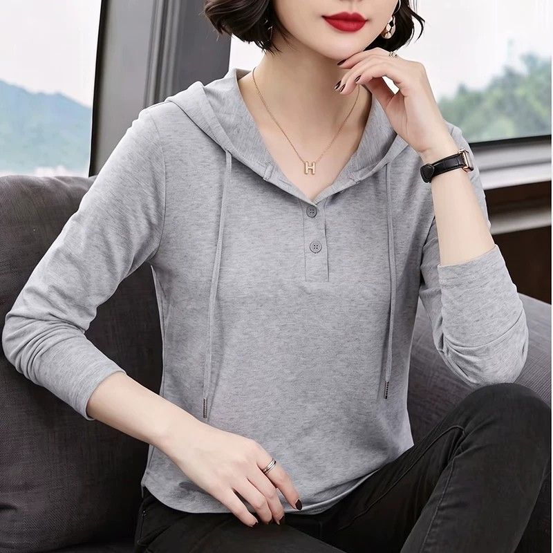 2026 Autumn and Winter New Style Hooded Sweatshirt Long-Sleeved T-Shirt for Women Plus Size Hooded Top for Slimming and Age-Reducing Effect, Suitable for Outerwear 2026 Autumn and Winter New Style Hooded Sweatshirt Long-Sleeved T-Shirt for Women Plus Size Hooded Top for Slimming and Age-Reducing Effect, Suitable for Outerwear