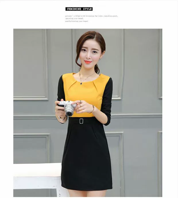 Xuân 2019 phiên bản Hàn Quốc mới của chiếc váy dài tay khâu mỏng trong gói dài hông hông váy chữ OL váy dưới nữ
