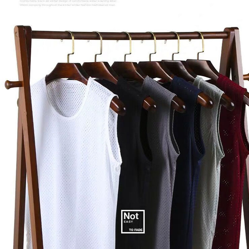 Male Ice Silk Mesh Vest Men Summer Tide Slim-out Breathable Speed Dry Sport Wide Shoulders Sleeveless T-shirt