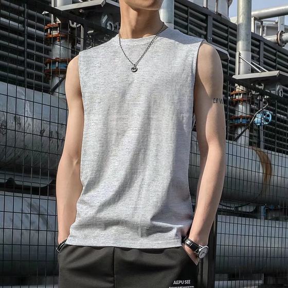 Sleeveless t-shirt men's trendy summer trendy brand loose cotton vest men's clothing sports fitness basketball cut-sleeve vest men's models