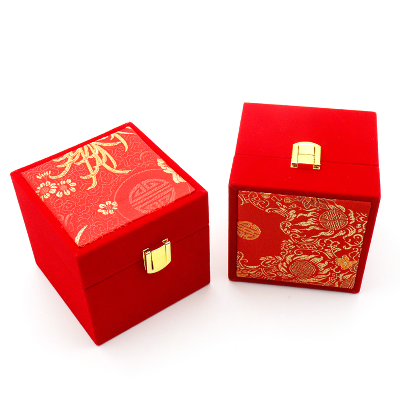 Chinese Style Brocade Fire Pattern Peony Flower Bracelet Box Wedding Bride Gold Bracelet Storage Box Jade Bracelet Gift Box
