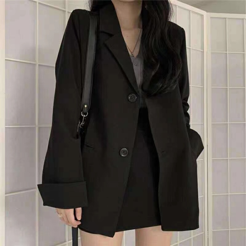 High-End Black Blazer for Women 2024 Spring and Autumn New Korean Style Loose Fit for Plus-Size Women Slimming Suit Jacket