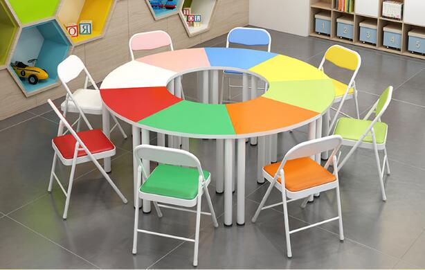 Middle School Psychology Smart Classroom Desks and Chairs, Eight-Sided Round Colorful Group Guidance Activity Combination Splicing Conference Table