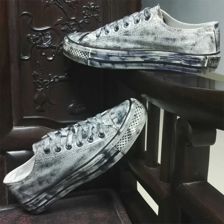 British Style Retro Distressed Canvas Shoes DIY Hand-Painted Dirty Shoes Personalized Versatile Small Dirty Shoes Graffiti Couple Shoes