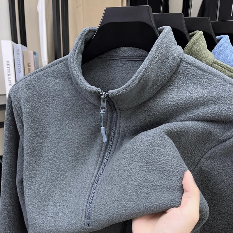 Clearance Sale~ Men's Fleece-Lined Thickened Sweatshirt with Stand Collar, Long-Sleeve Pullover Jacket for Autumn and Winter Work Wear