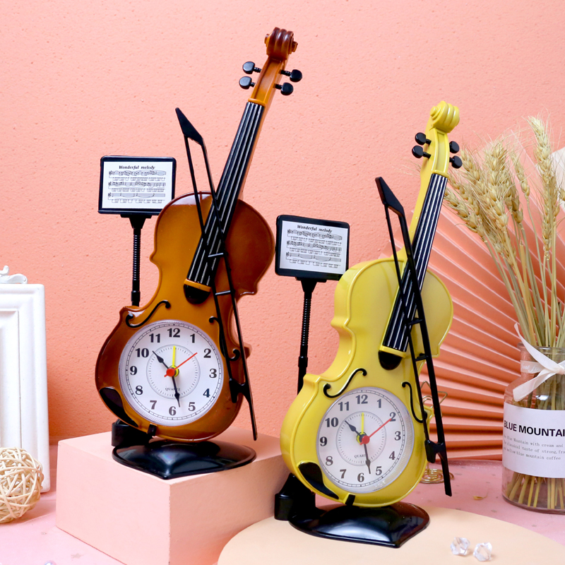 European Classical Violin Model Table Clock Creative Violin Office Desktop Decoration Children's Student Alarm Clock - Taobao