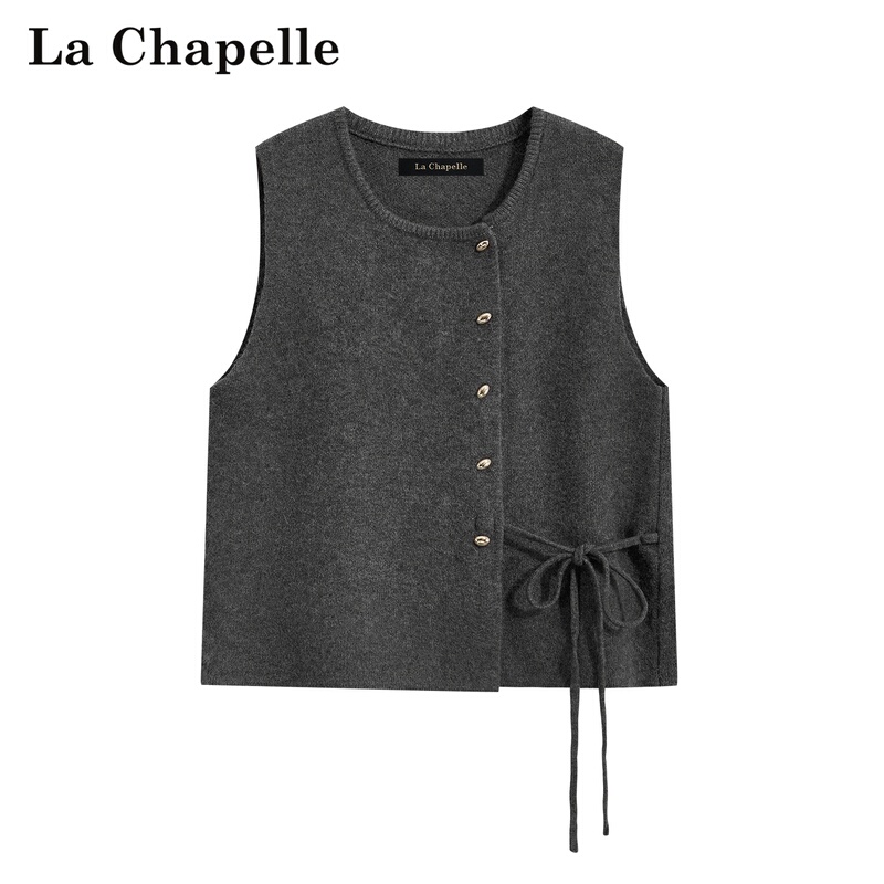 La Chapelle Gold Buckle Lace-Up Knitted Vest for Women, Autumn and Winter French Style Vest, Sleeveless Commuter Vest, Waistcoat Top