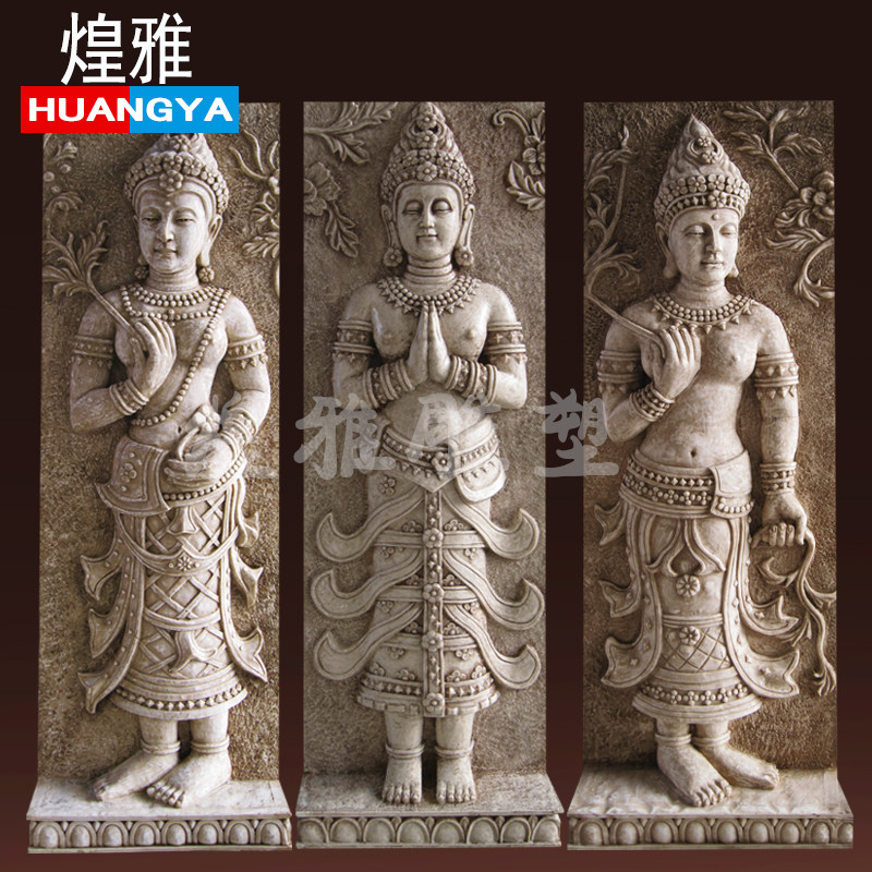 Artificial sandstone embossed Taistyle Buddhist sculpture Sculpture Hotel Clubhouse Living Room Three-dimensional Genguan Mural of Indian Buddha