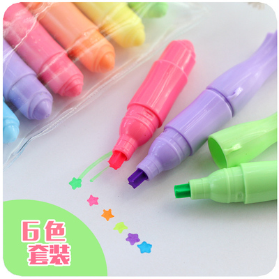 Korea Creative 6 Color Fluorescent Pen Stars with Fluorescent Pen Focus Mark Pentagram Pen Day 86300