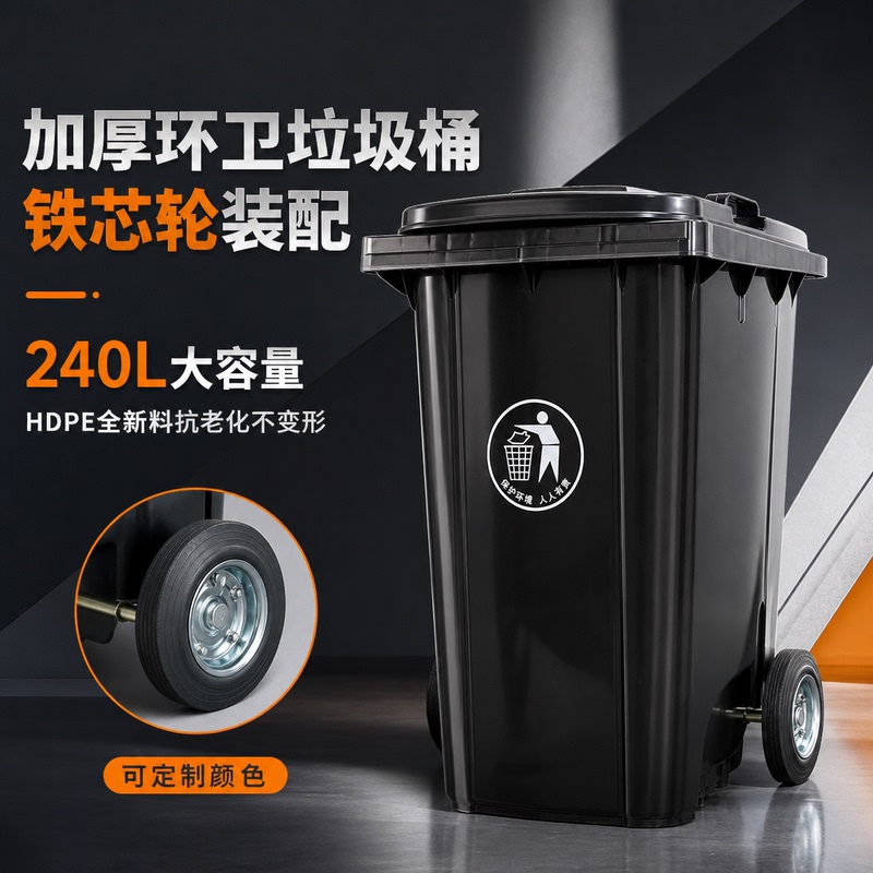 Thickened Large Trash Can Red/Blue/Green/Brown/Black Sanitation Trash Can 240/360L Iron Core Wheels Outdoor Bin Thickened Large Trash Can Red/Blue/Green/Brown/Black Sanitation Trash Can 240/360L Iron Core Wheels Outdoor Bin
