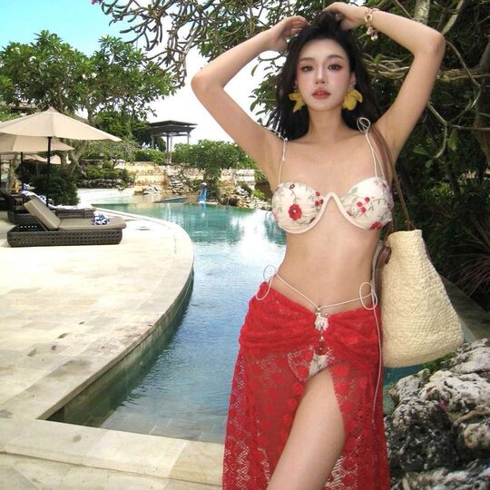 New Style Swimsuit for Women, Skirt-Style Bikini Three-Piece Set, Sexy Hot Girl Pure Desire Style, Small Bust Push-Up Slimming Swimwear