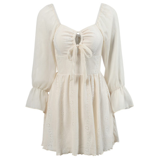 Purely Sensual, Sweet Long-Sleeved One-Piece Swimsuit, Feminine Resort Style, Conservative Fairy Style, Backless Swimsuit with Breast Pads