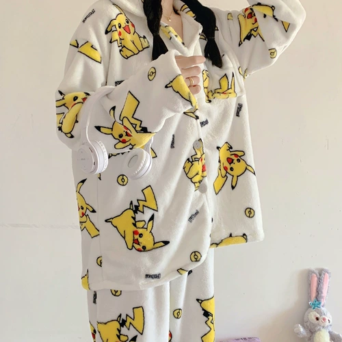 Милая демисезонная коралловая бархатная удерживающая тепло фланелевая пижама для влюбленных, увеличенная толщина