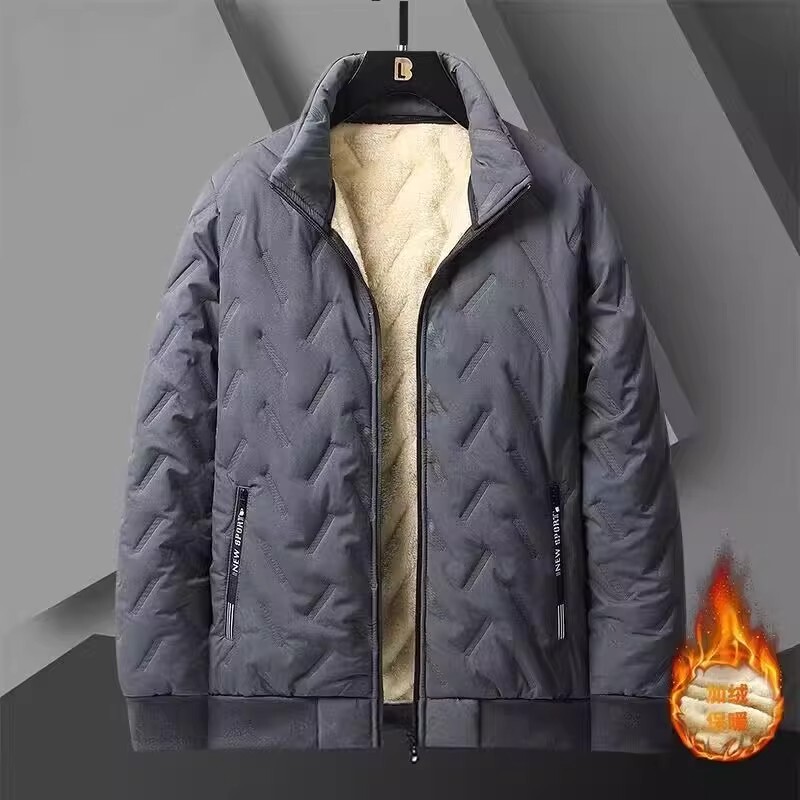 Autumn and Winter Thickened Lamb Wool Jacket for Men, Fleece-Lined Warm Cotton Coat, Loose-Fitting Stand-Up Collar Long-Sleeve Cotton Clothing for Work Autumn and Winter Thickened Lamb Wool Jacket for Men, Fleece-Lined Warm Cotton Coat, Loose-Fitting Stand-Up Collar Long-Sleeve Cotton Clothing for Work