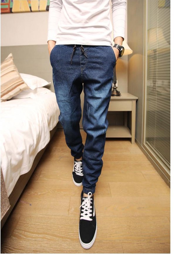Mùa thu và mùa đông quần jeans nam co giãn và nhung chân xu hướng bó sát chân co chân quần quần quần dài nam