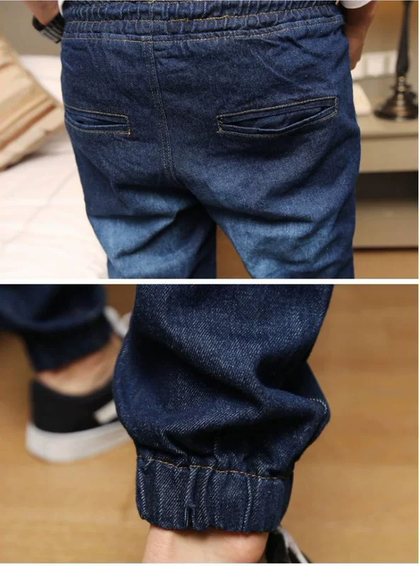 Mùa thu và mùa đông quần jeans nam co giãn và nhung chân xu hướng bó sát chân co chân quần quần quần thể thao