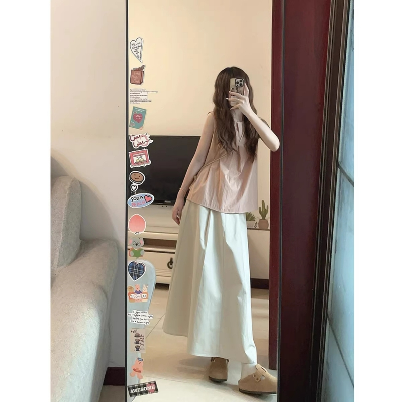 Korean-Style Casual Sports Suit for Women, Summer Relaxed Sleeveless Vest and Skirt Two-Piece Set, Age-Reducing Lazy Style