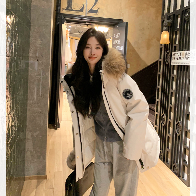 2025 Winter New Style 90 White Goose down Workwear Parka down Jacket for Women with Raccoon Fur Large Fur Collar Hooded Coat