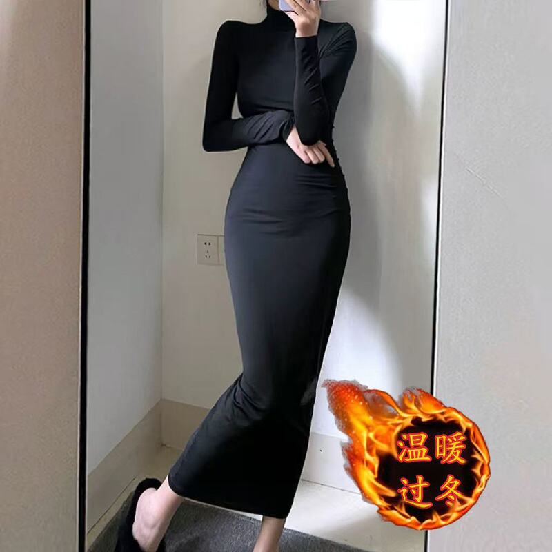 Stand Collar, Over-The-Knee, Bodycon, Sexy Long Dress, 2025 New Autumn and Winter Black Dress, Slimming and Tight-Fitting Base Layer Stand Collar, Over-The-Knee, Bodycon, Sexy Long Dress, 2025 New Autumn and Winter Black Dress, Slimming and Tight-Fitting Base Layer