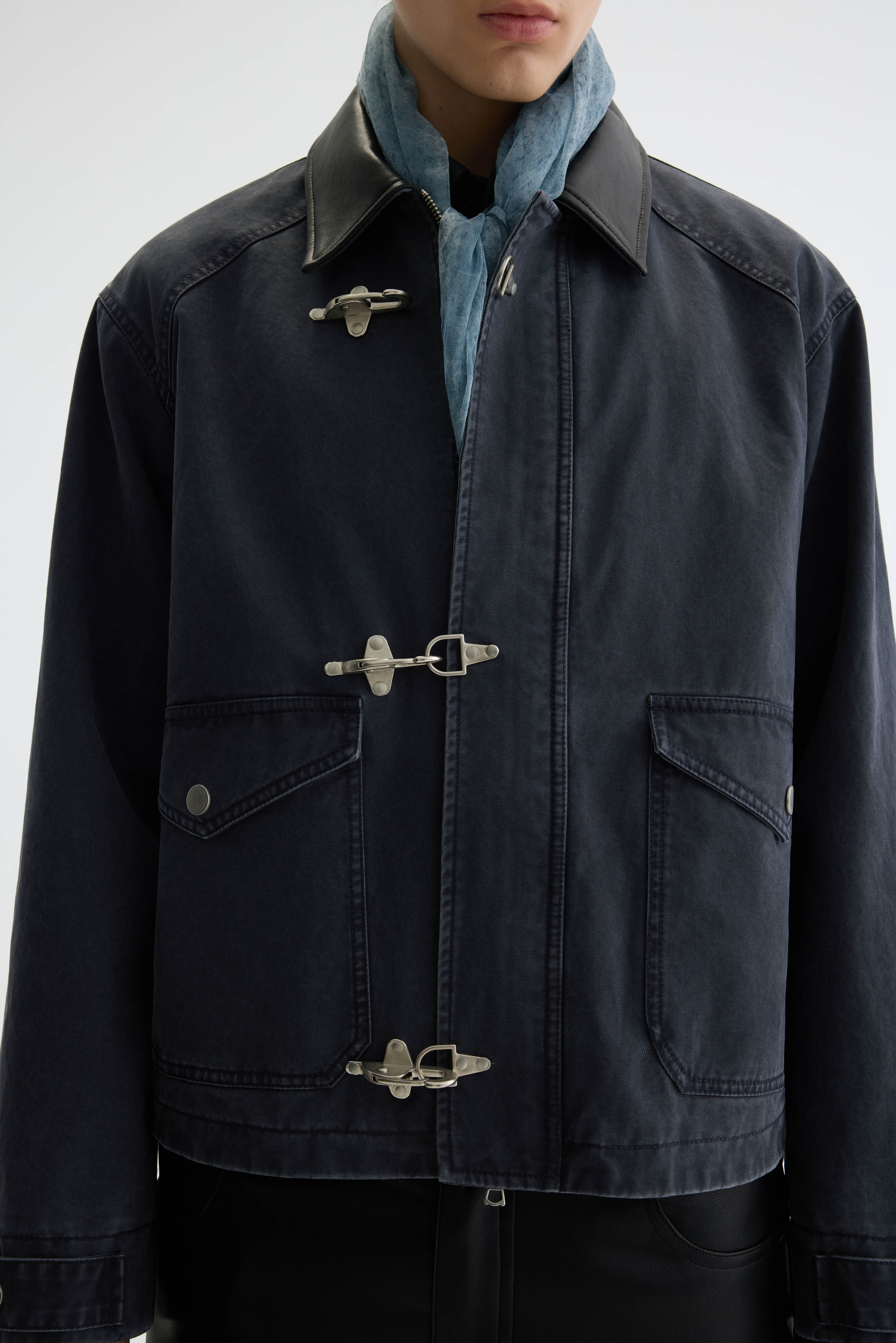 PURESQUARE Washed Black Distressed Work Jacket