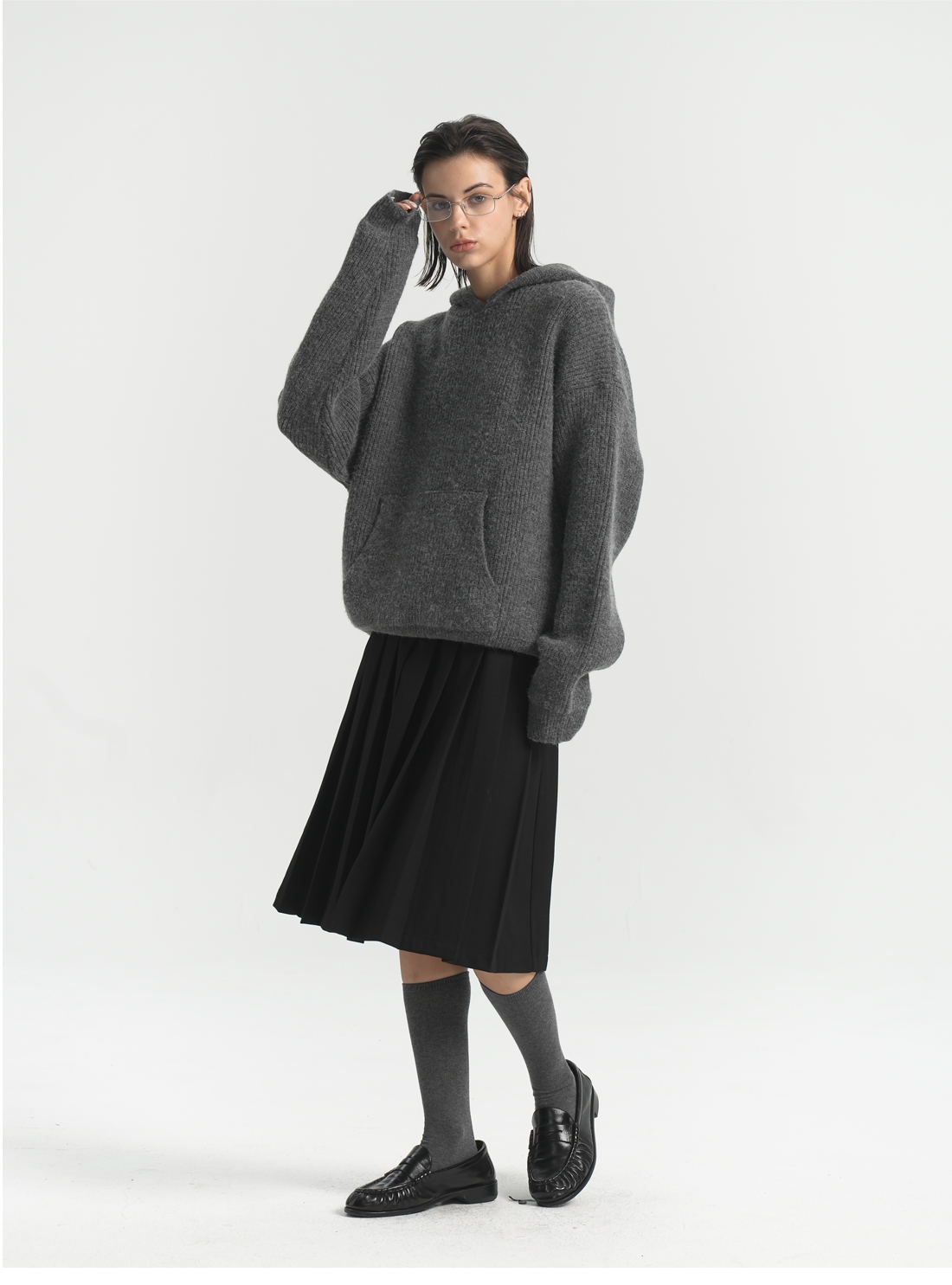 PURESQUARE Boxy Ribbed Knit Hoodie