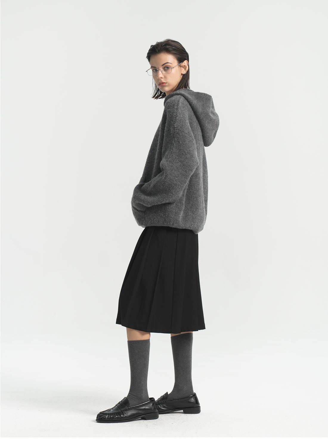 PURESQUARE Boxy Ribbed Knit Hoodie