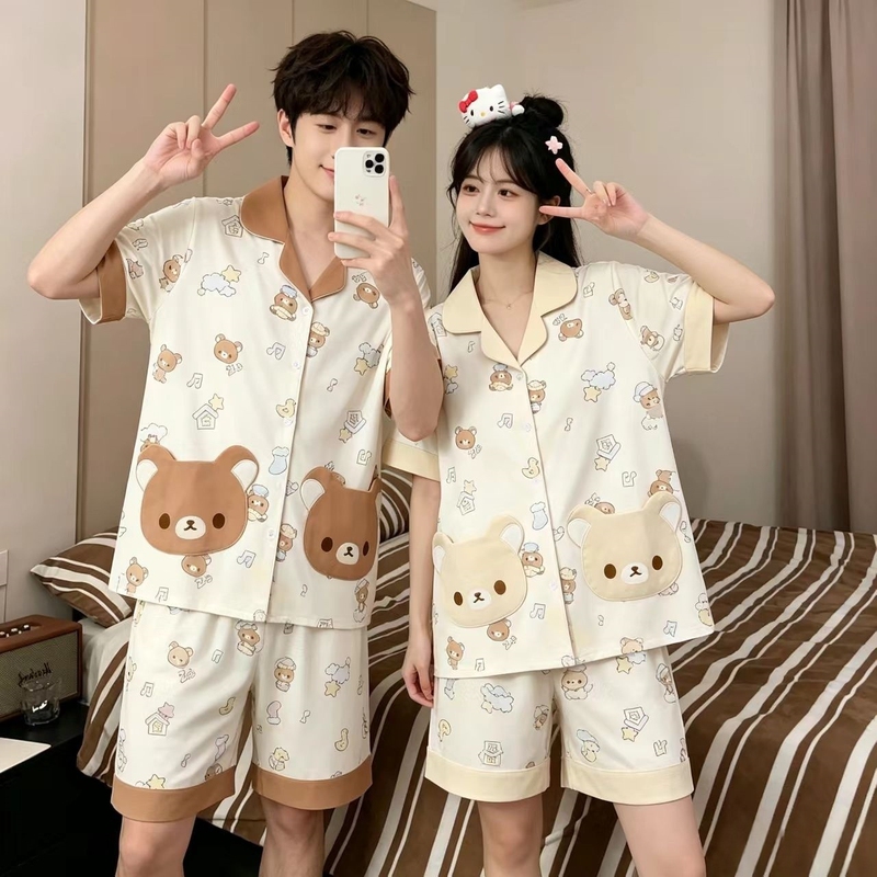 Rilakkuma Summer Couple Pajamas Women's Short-Sleeved Japanese Cartoon Cute Student Summer Pure Cotton Men's Home Wear Set Rilakkuma Summer Couple Pajamas Women's Short-Sleeved Japanese Cartoon Cute Student Summer Pure Cotton Men's Home Wear Set