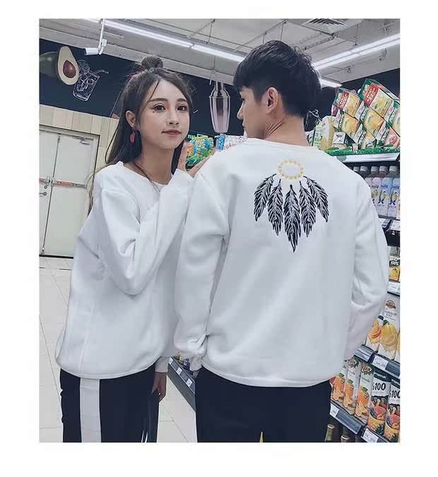 Cộng với áo len nhung đôi nam nữ mùa thu đông cổ tròn áo thun thể thao phiên bản Hàn Quốc áo khoác mùa thu ulzzang áo khoác nam hoodie