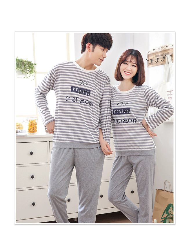 Bộ đồ ngủ cotton mùa thu đông nữ dễ thương 2018 phiên bản Hàn Quốc mới của cặp đôi dịch vụ tại nhà cho nam bộ đồ dài tay