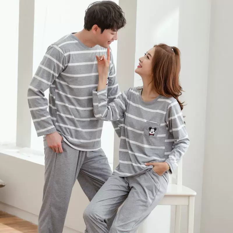 Bộ đồ ngủ cotton mùa thu đông nữ dễ thương 2018 phiên bản Hàn Quốc mới của cặp đôi dịch vụ tại nhà cho nam bộ đồ dài tay