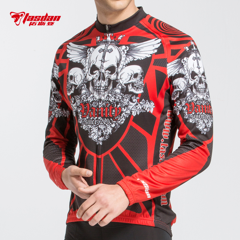TASDAN skull men's exercise bike riding suit long-sleeved spring and summer tops personality bicycle road bike