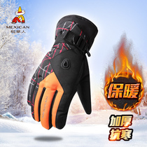 Rice straw man gloves male winter student riding motorcycle warm and velvety thickened windproof anti-chill ski cotton gloves