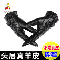 Scarecrow leather gloves mens winter velvet warm motorcycle touch screen riding thickened driving waterproof rainproof
