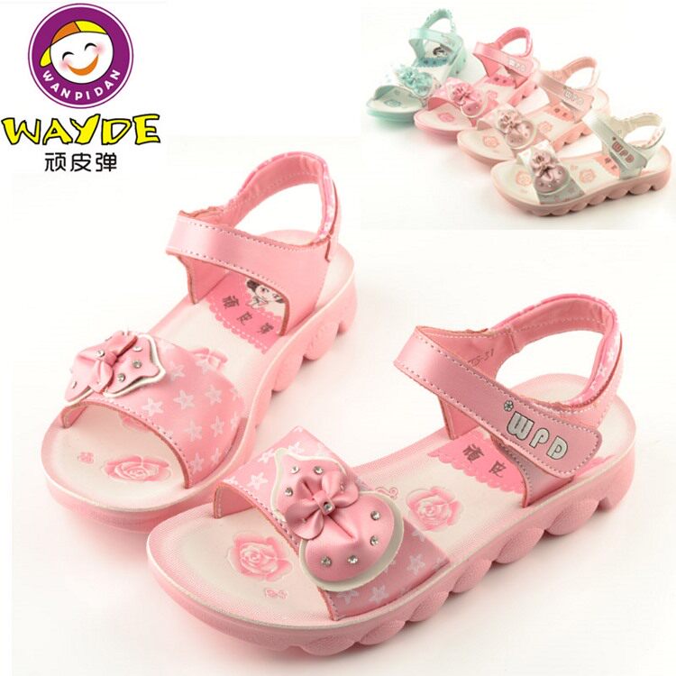 Sandales enfants en cuir orteil faux diamant pour été - semelle tendon - Ref 1053405 Image 6