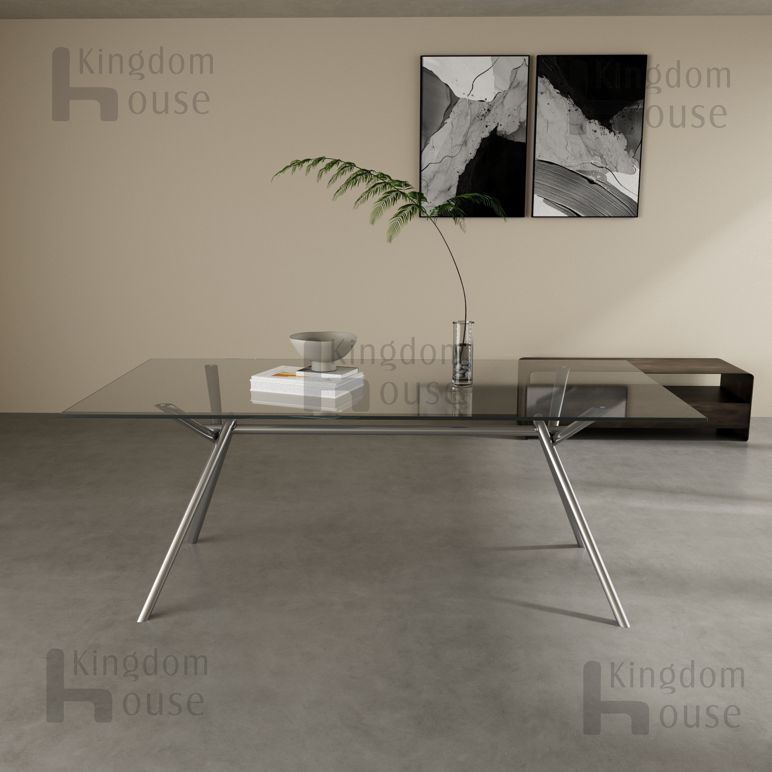 Стеклянный обеденный стол iron light glass riva table意式现代不锈钢管玻璃办公桌会议桌