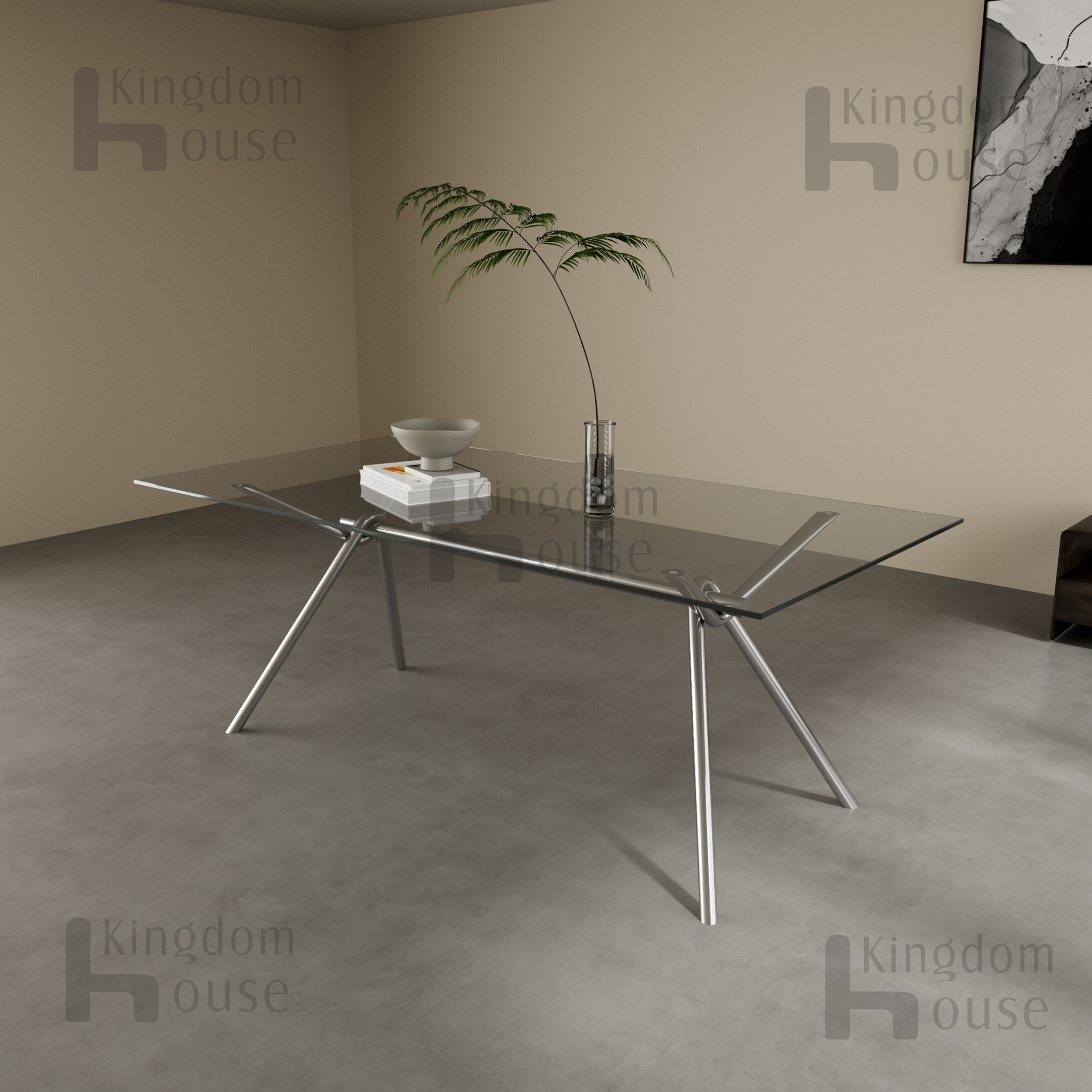 Стеклянный обеденный стол iron light glass riva table意式现代不锈钢管玻璃办公桌会议桌