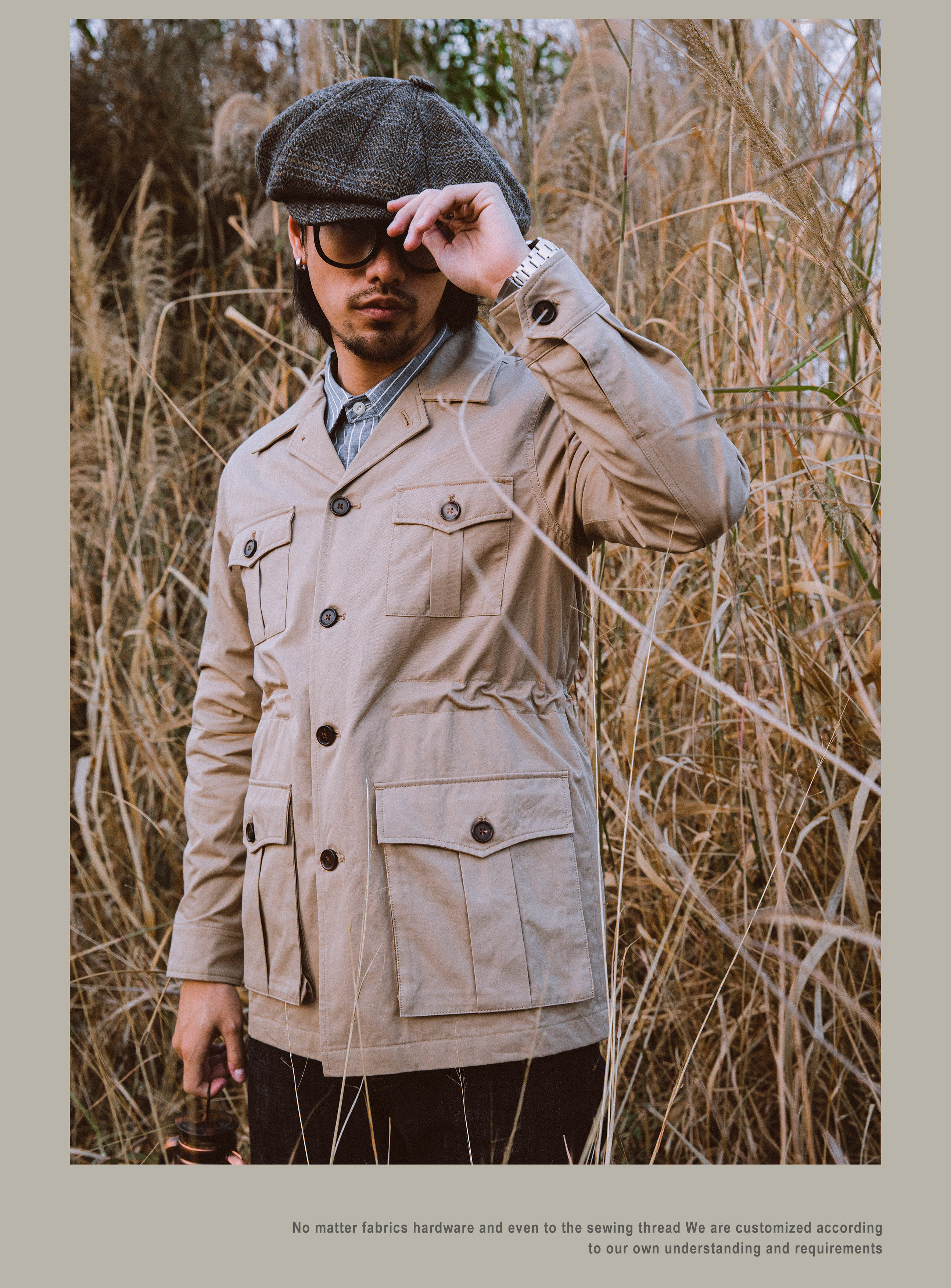 Veste Homme En Toile Cirée à L'huile - Style Safari Rétro Militaire - Taille 38" - Neuf