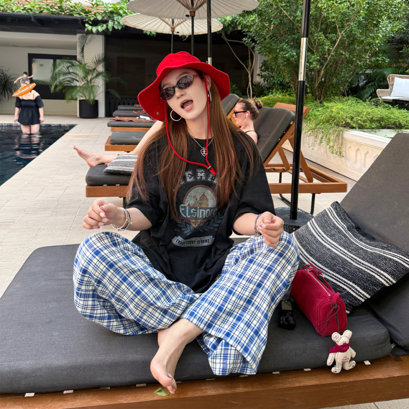 Coriander No Spicy Flavor Xiangcai American-Style Vintage Washed Printed T-Shirt for Women, New Summer Loose Short-Sleeved Top