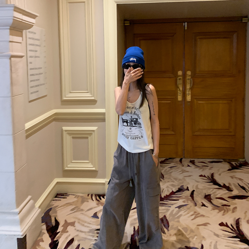 Coriander Without Spicy Flavor Xiangcai Printed Camisole for Women, Summer Thin Style, Can Be Worn Outside, Slimming Inner Top