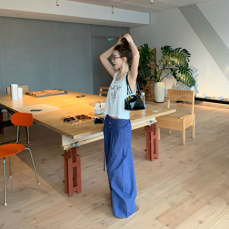 Coriander-Free Xiangcai American-Style Purple Scimitar Casual Pants for Women, Autumn Loose Slimming Straight-Leg Trousers