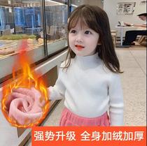 Child gush thickened sweater girl 2021 autumn and winter hit bottom-shirt boy half high collar-knitted sweatshirt baby inside lap